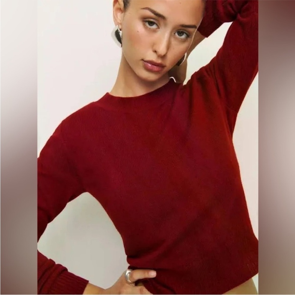 Reformation Dana Cashmere Crew Neck Sweater Crimson - Picture 2 of 6